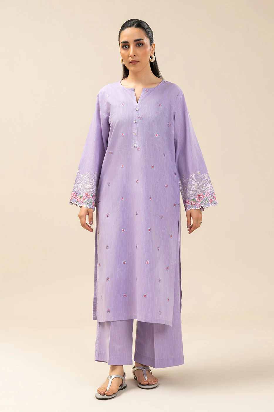 2 PIECE EMBROIDERED CHAMBRAY SUIT (PRET) - Image 2