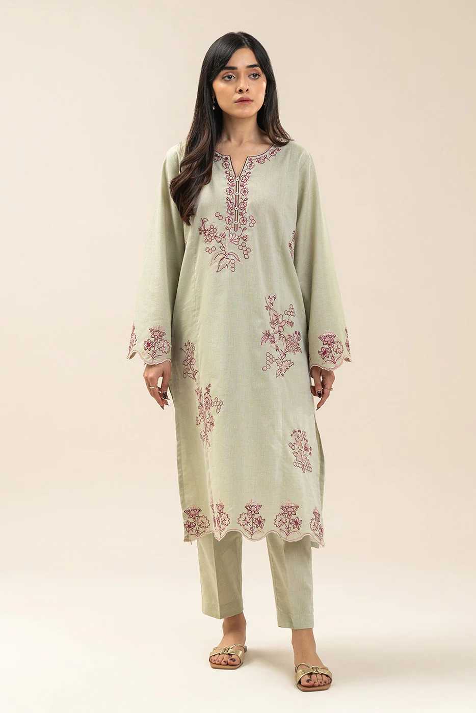 2 PIECE EMBROIDERED CHAMBRAY SUIT (PRET) - Image 2