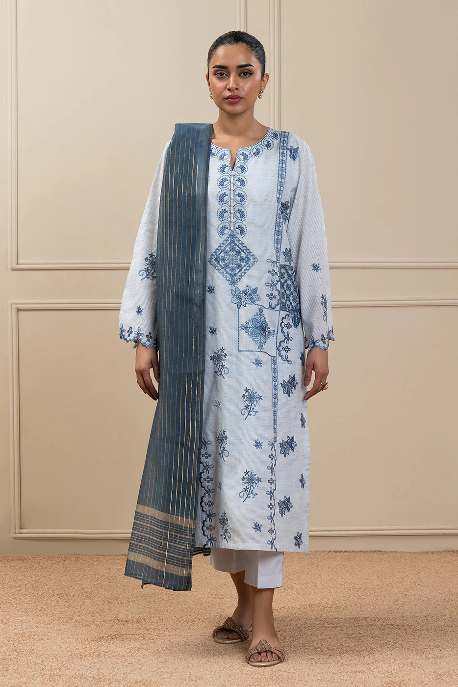 3 PIECE EMBROIDERED NET MULTI NEPS SUIT (HIGH CASUAL) - Image 2