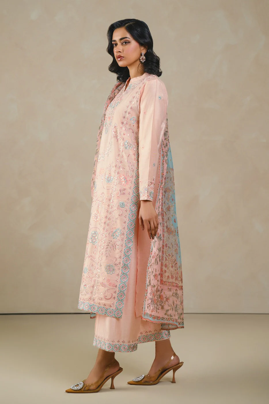 3 PIECE EMBROIDERED TWO TONE SUIT (LUXURY PRET) - Image 4