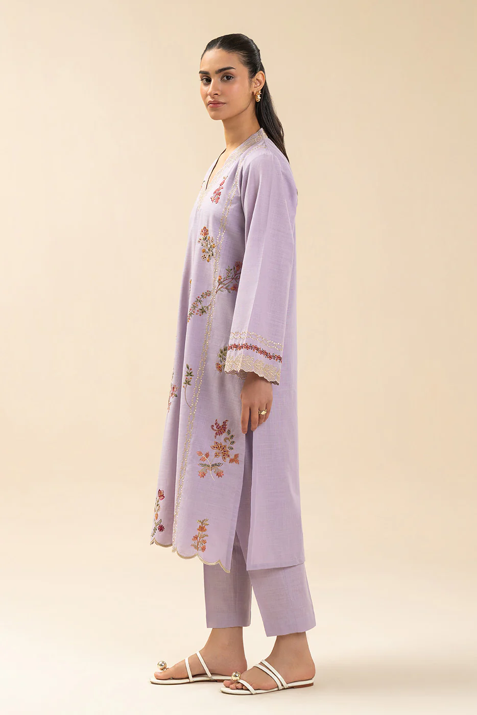 2 PIECE EMBROIDERED TWO WAY SLUB SUIT (PRET) - Image 3