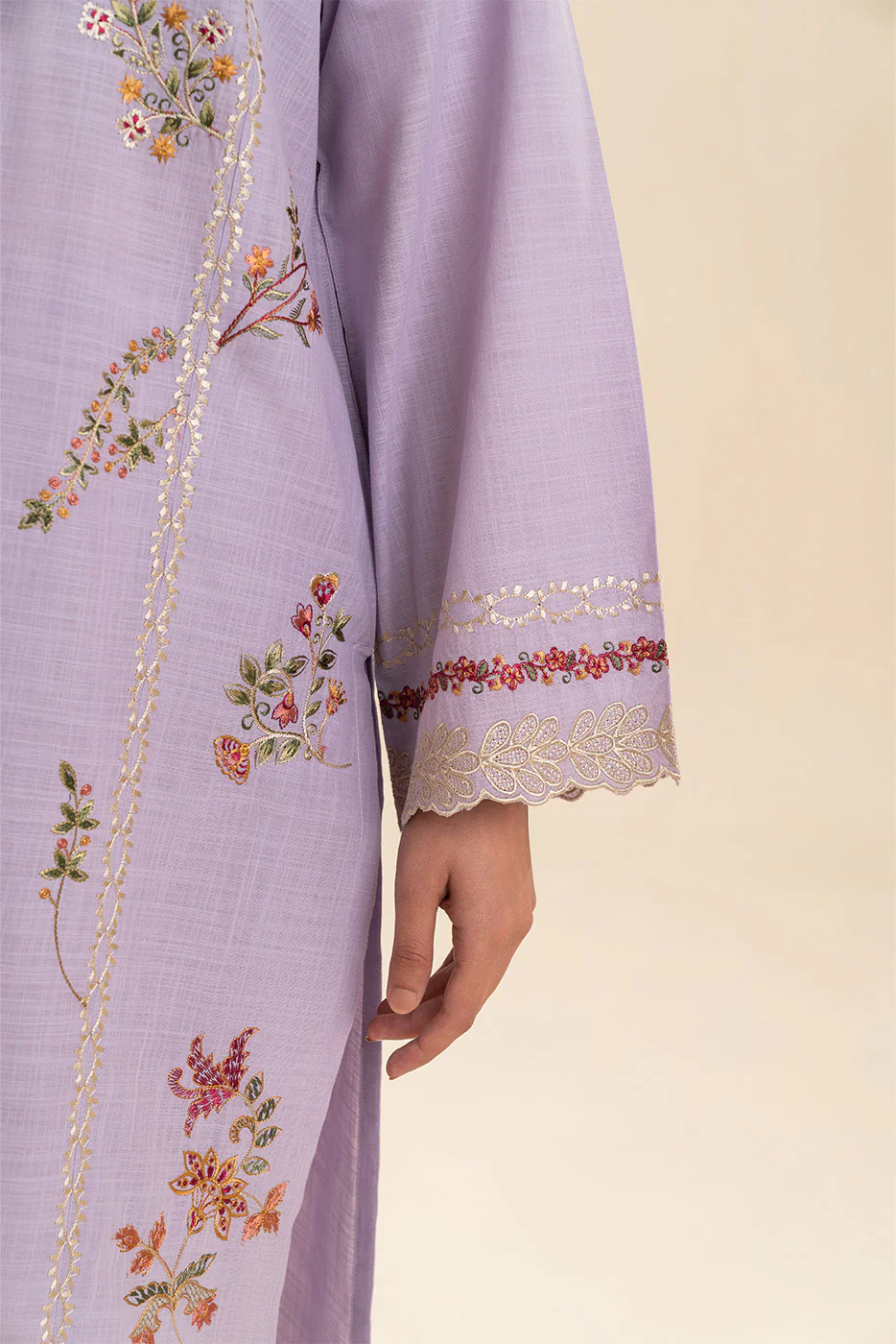 2 PIECE EMBROIDERED TWO WAY SLUB SUIT (PRET) - Image 6