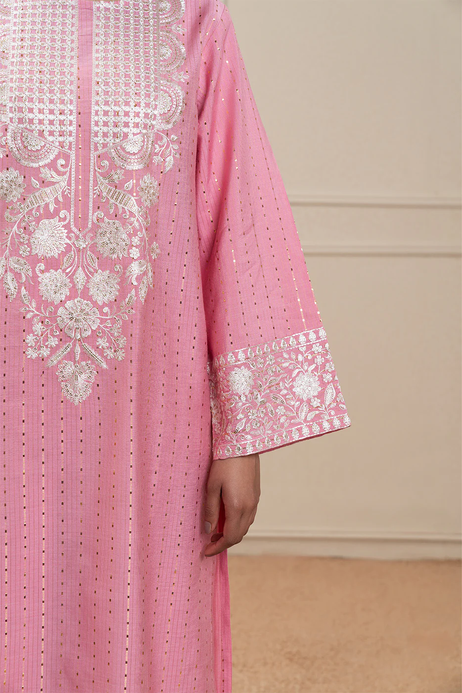 2 PIECE EMBROIDERED TWO TONE ZARI SUIT (HIGH CASUAL) - Image 6