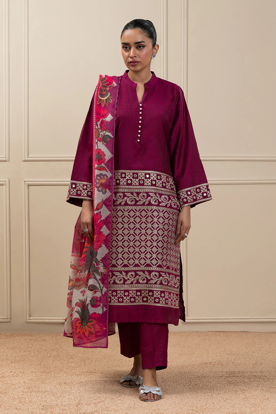 3 PIECE EMBROIDERED TWO TONE MISSOURI SUIT (HIGH CASUAL) - Image 2