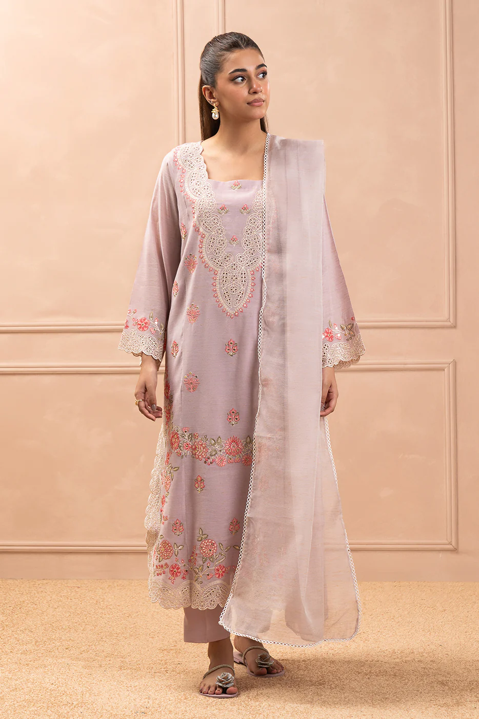 3 PIECE EMBROIDERED GOLD ZARI SUIT (HIGH CASUAL) - Image 2