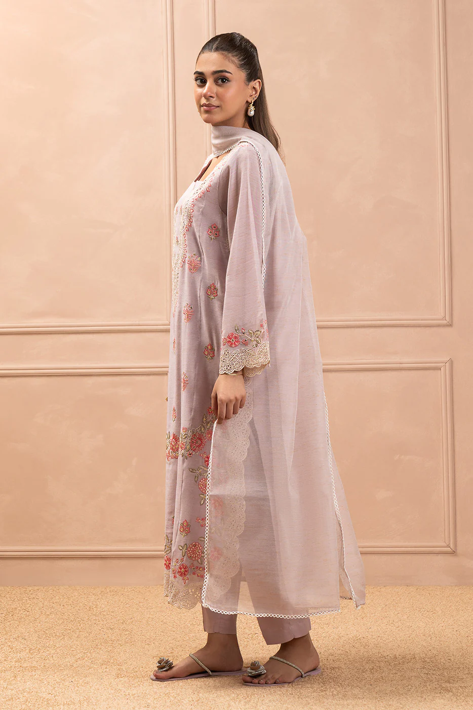 3 PIECE EMBROIDERED GOLD ZARI SUIT (HIGH CASUAL) - Image 3