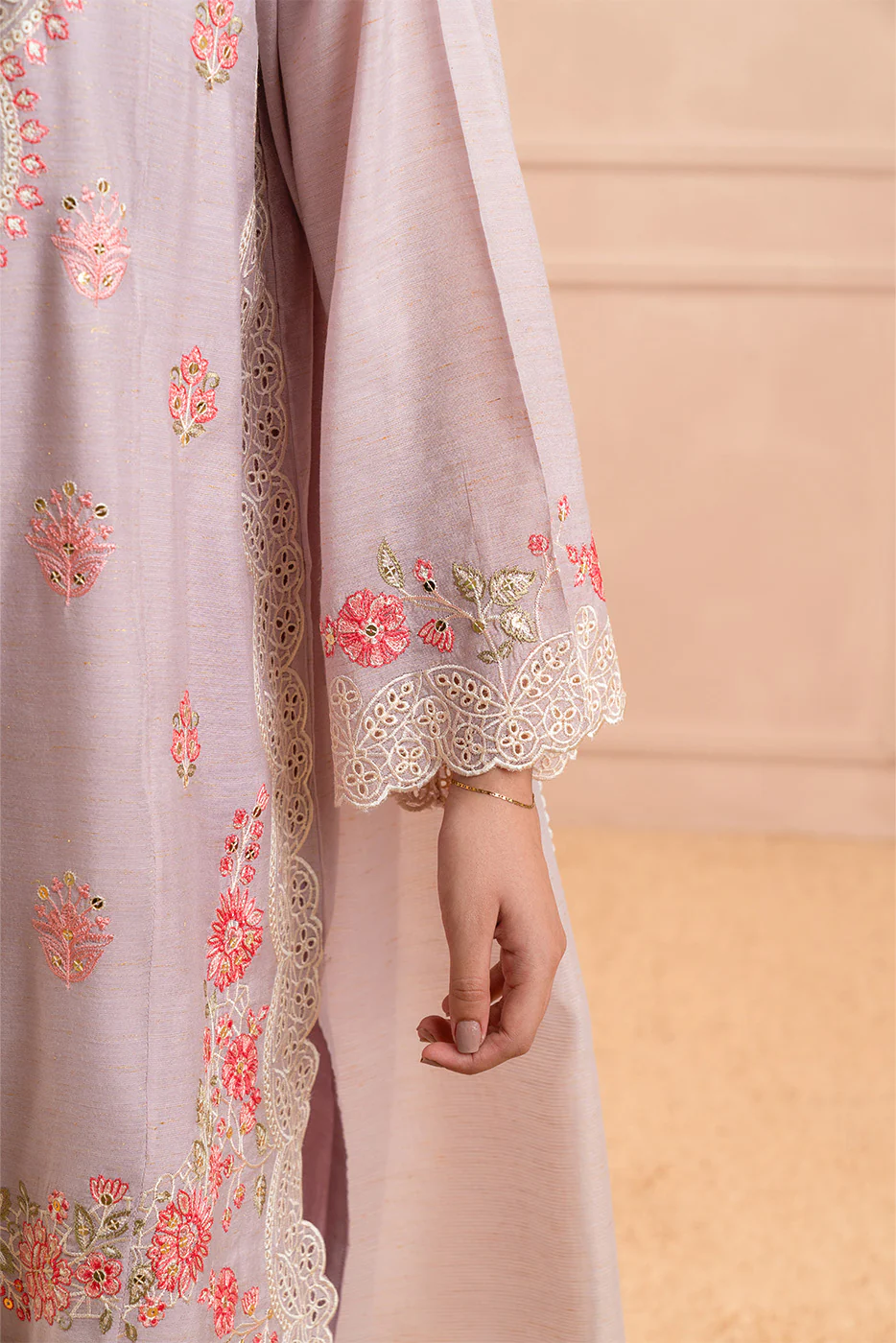 3 PIECE EMBROIDERED GOLD ZARI SUIT (HIGH CASUAL) - Image 6