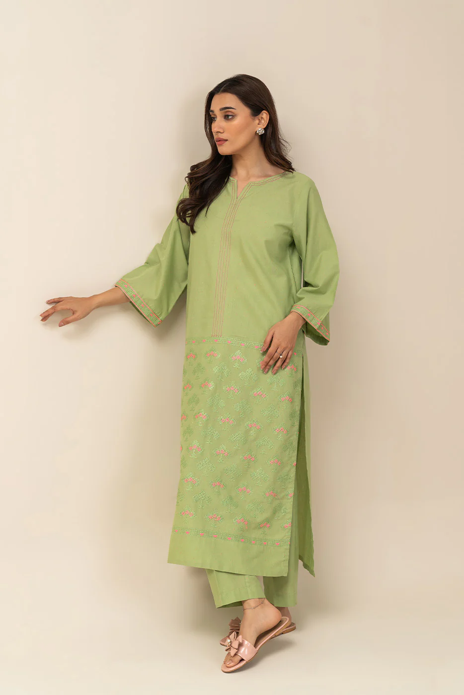 2 PIECE EMBROIDERED NEON NEPS SUIT (PRET) - Image 2