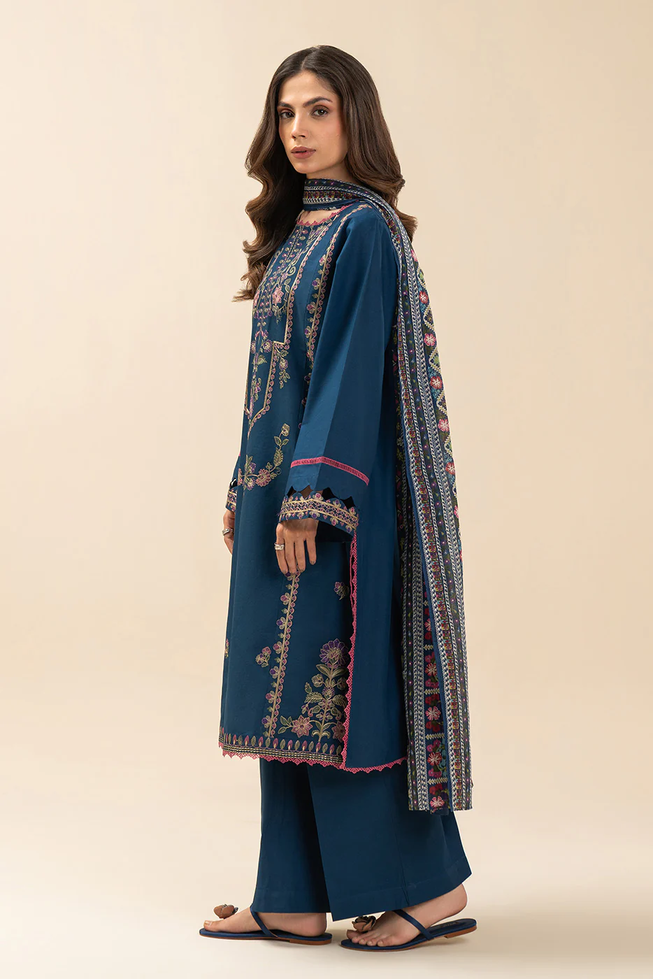3 PIECE EMBROIDERED LAWN SUIT-CERULEAN FOLK (UNSTITCHED) - Image 3