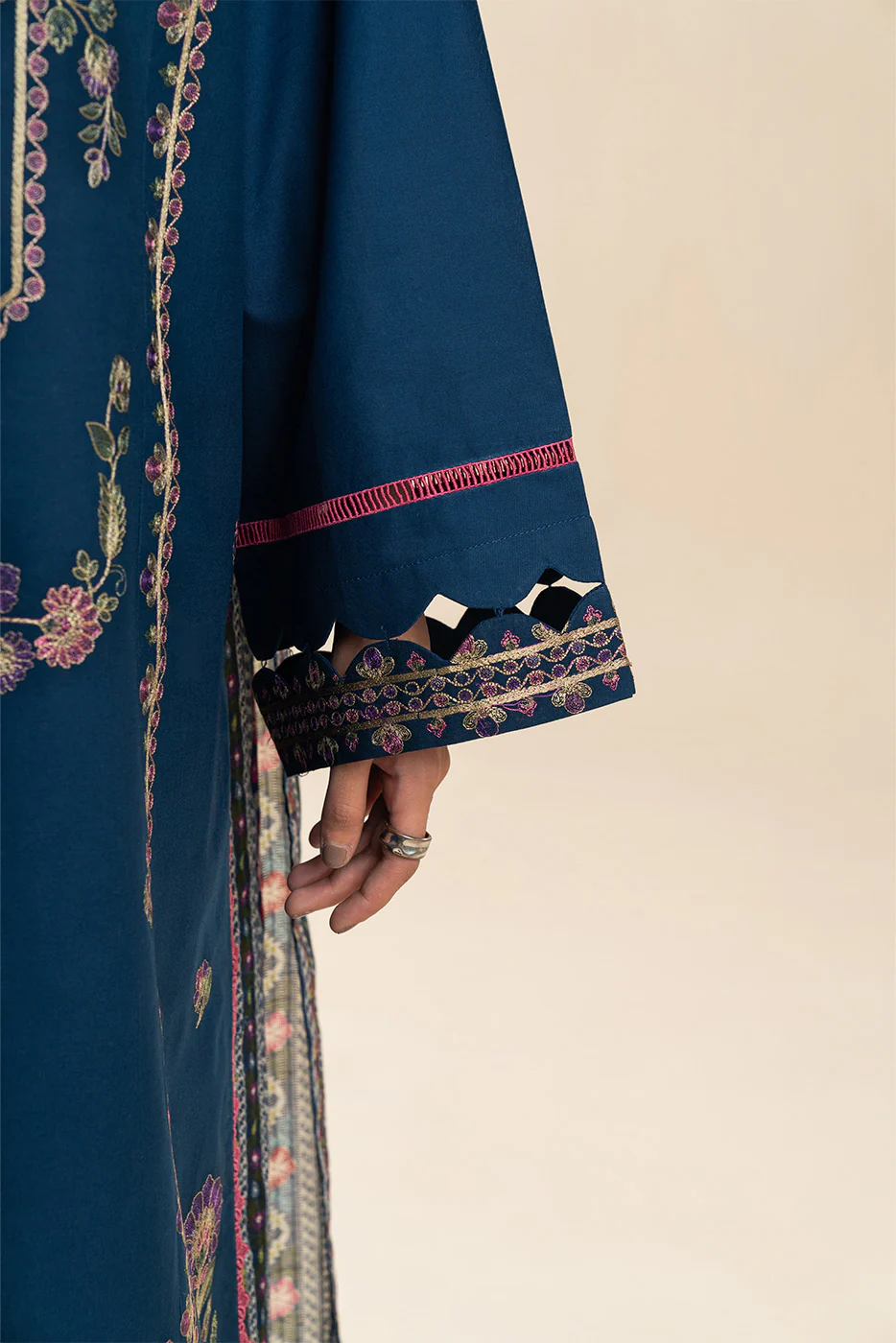 3 PIECE EMBROIDERED LAWN SUIT-CERULEAN FOLK (UNSTITCHED) - Image 6