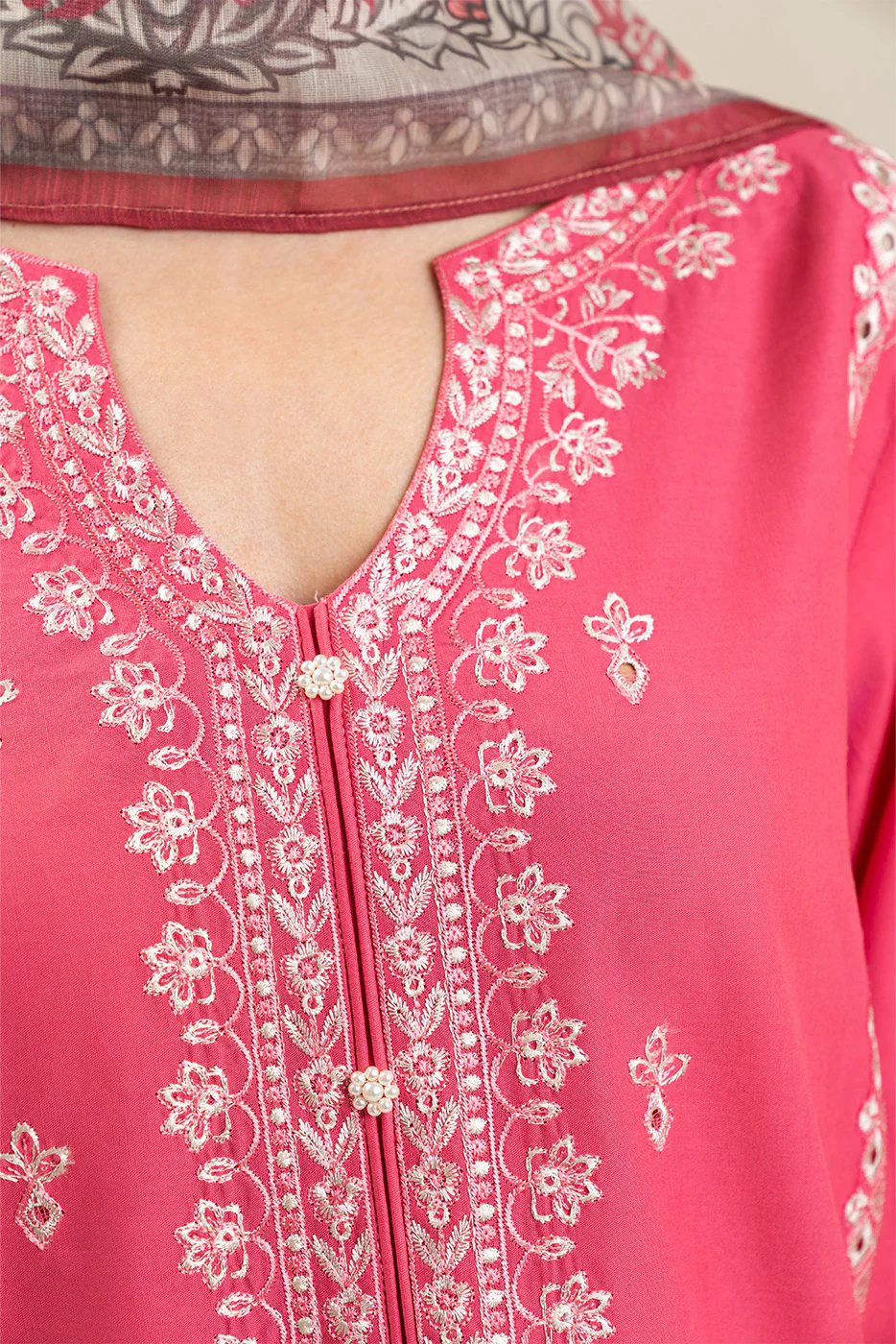 3 PIECE EMBROIDERED LAWN SUIT-PINK PALISADE (UNSTITCHED) - Image 5