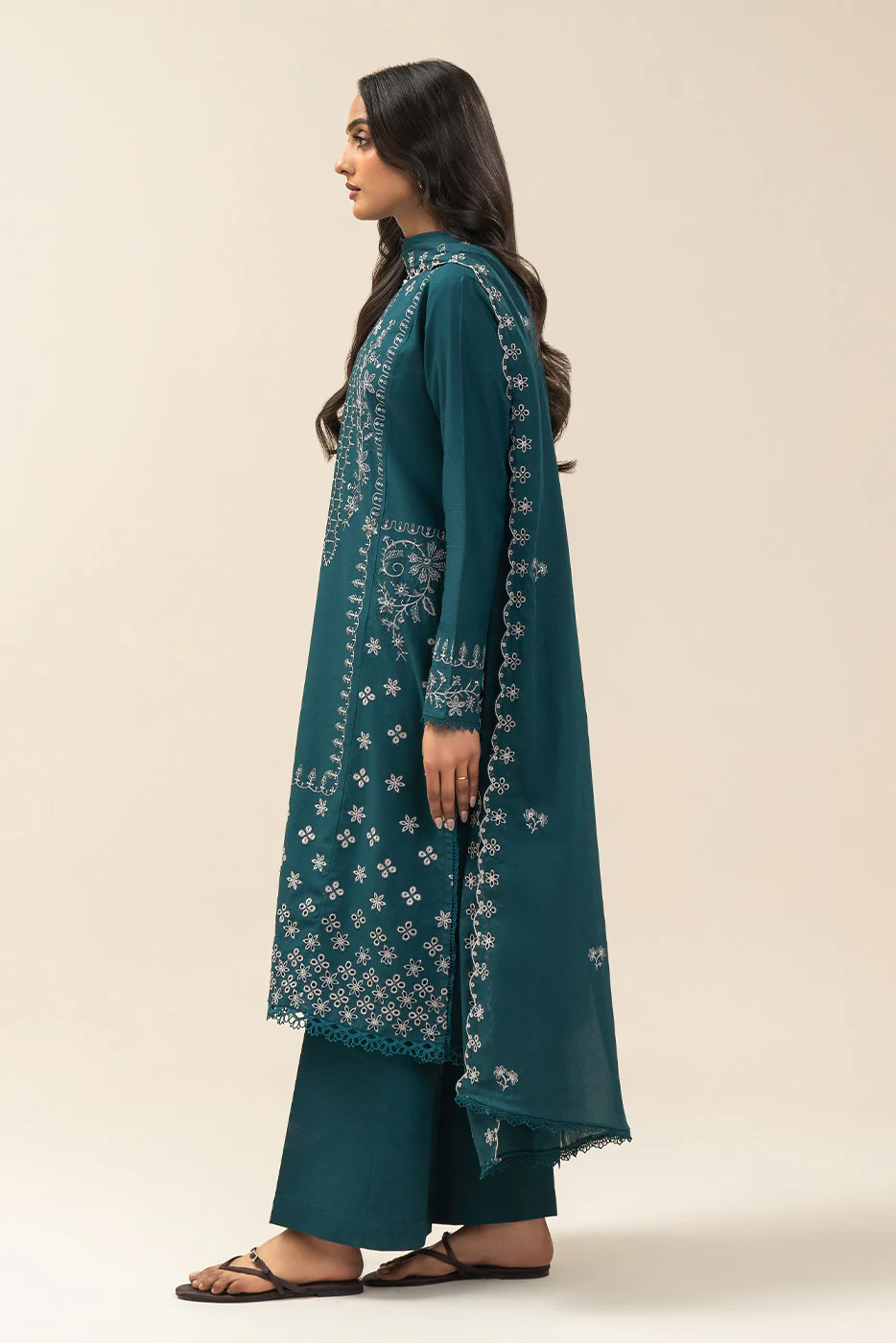 3 PIECE EMBROIDERED LAWN SUIT-STARDUST TEAL (UNSTITCHED) - Image 6