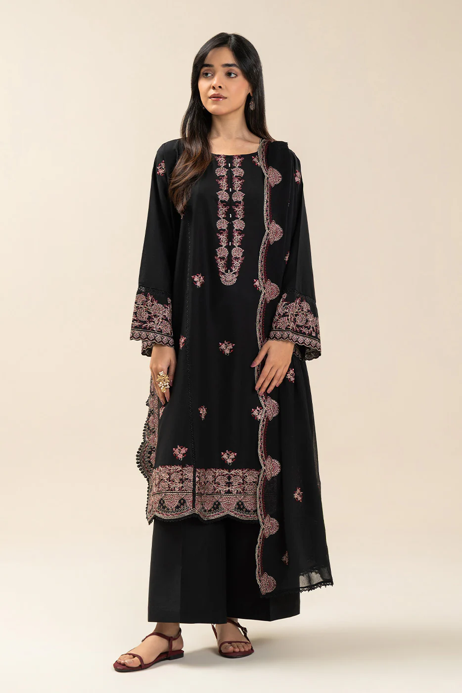 3 PIECE EMBROIDERED LAWN SUIT-DEEP ESPRESSO (UNSTITCHED) - Image 2