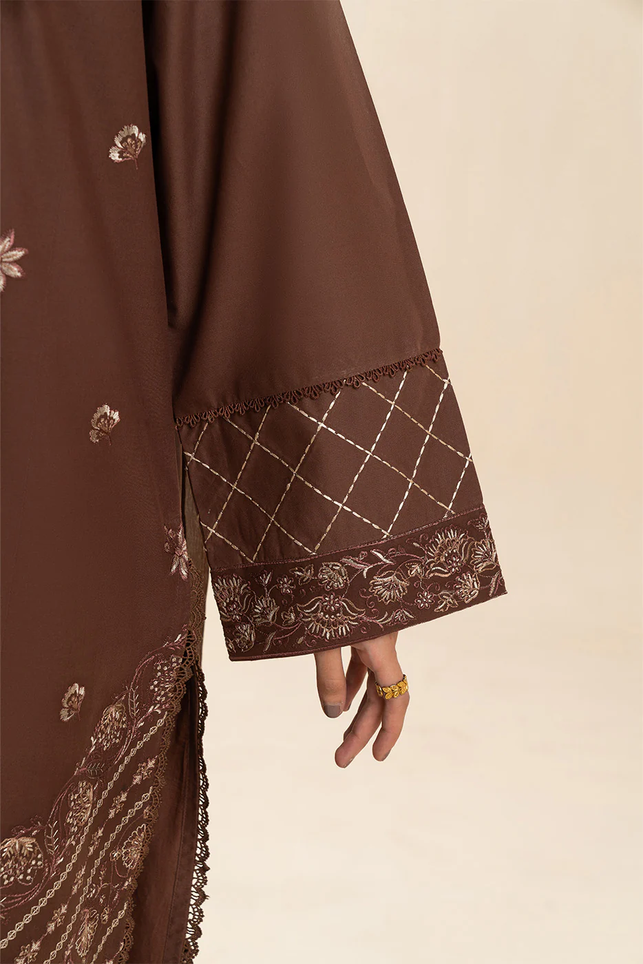 3 PIECE EMBROIDERED LAWN SUIT-MAHOGANY (UNSTITCHED) - Image 6
