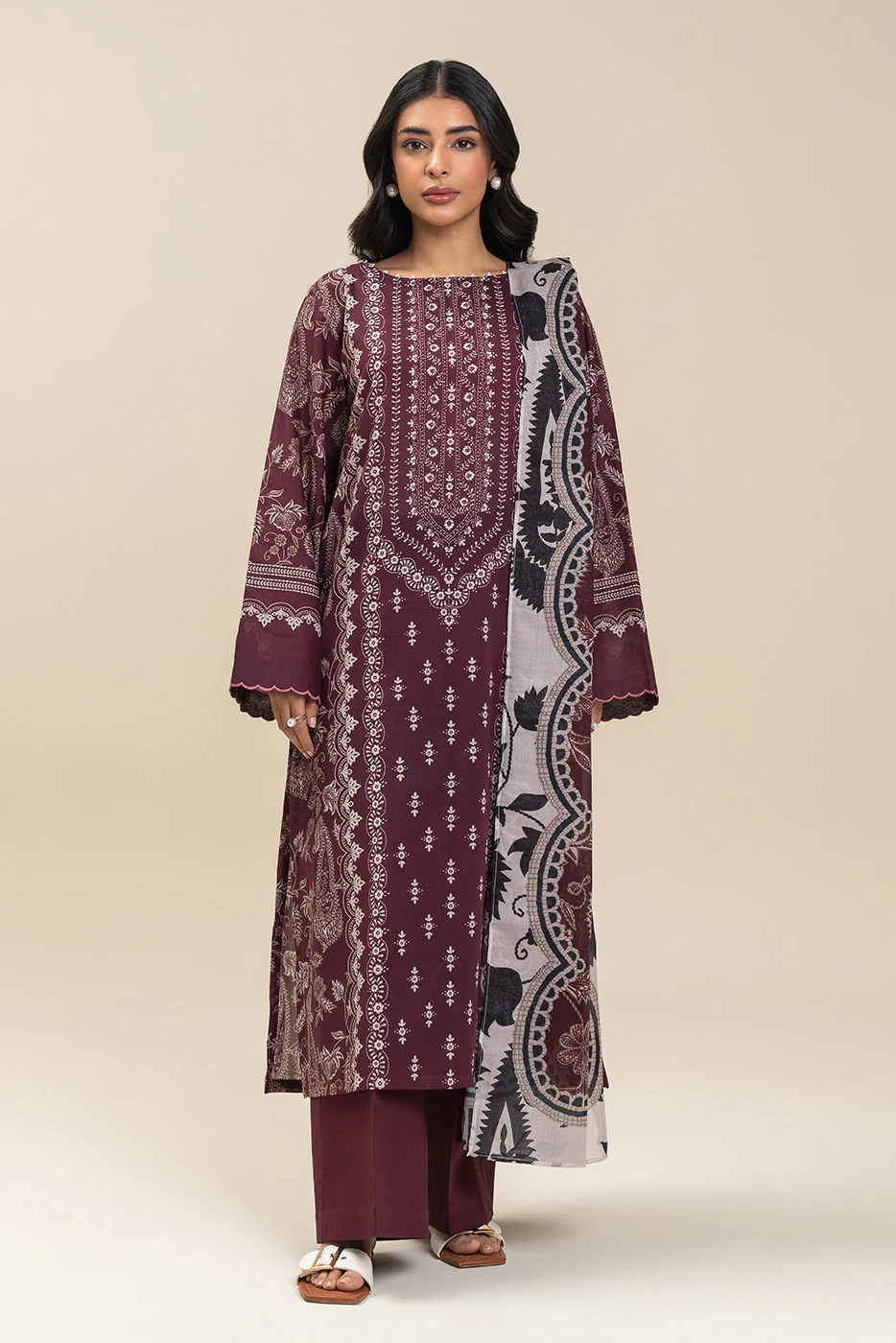 3 PIECE PRINTED LAWN SUIT-CRIMSON HERB (UNSTITCHED) - Image 2