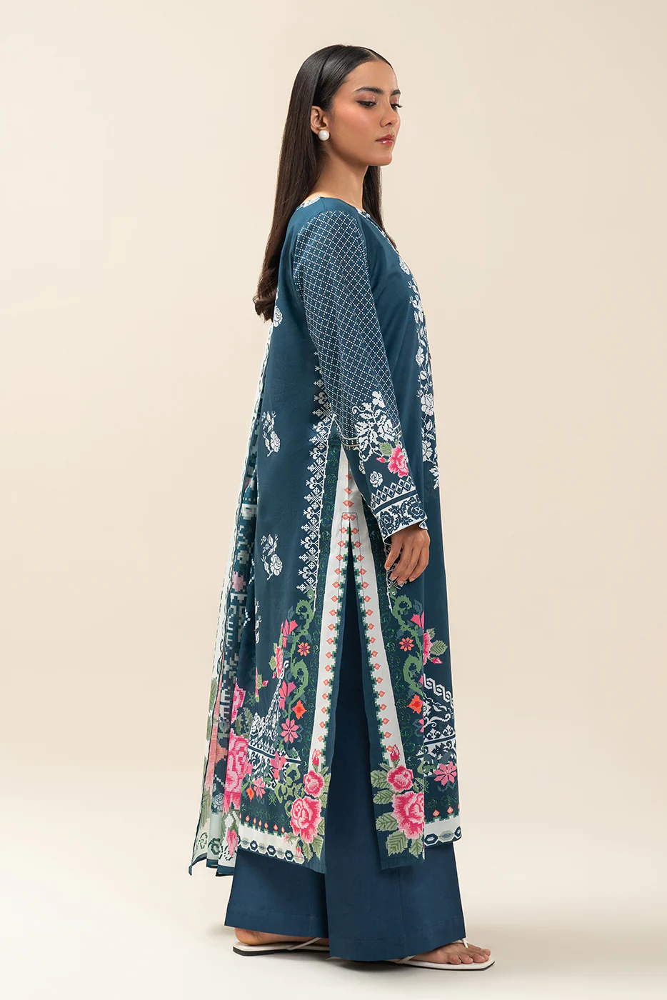 3 PIECE PRINTED LAWN SUIT-AEGEAN BLUE (UNSTITCHED) - Image 5