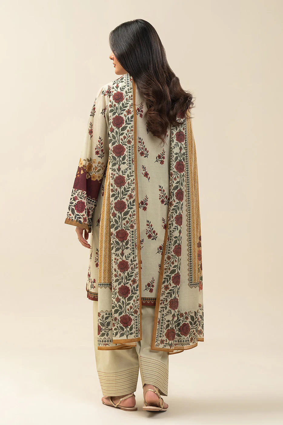 3 PIECE PRINTED LAWN SUIT-SMOKE ROSE (UNSTITCHED) - Image 3