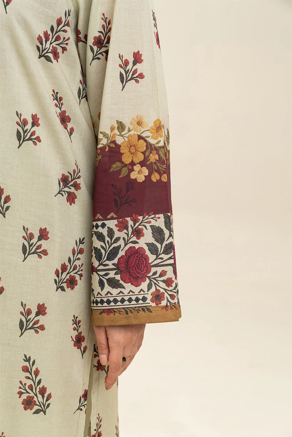 3 PIECE PRINTED LAWN SUIT-SMOKE ROSE (UNSTITCHED) - Image 6