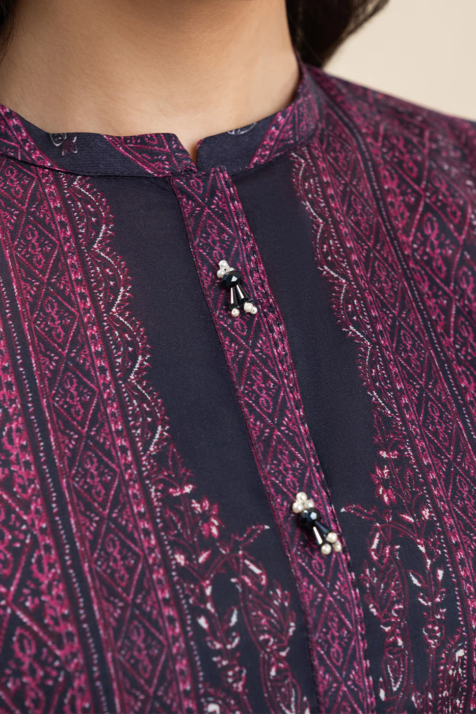 3 PIECE PRINTED LAWN SUIT-RETRO BLUE (UNSTITCHED) - Image 3