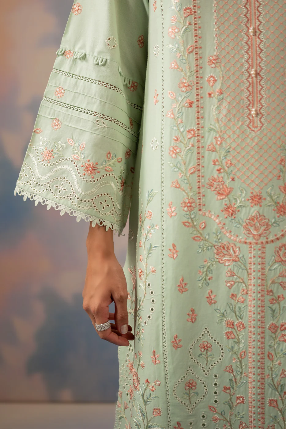3 PIECE EMBROIDERED CHIKANKARI SUIT WITH BAMBER DUPATTA-MINT HALO (UNSTITCHED) - Image 6