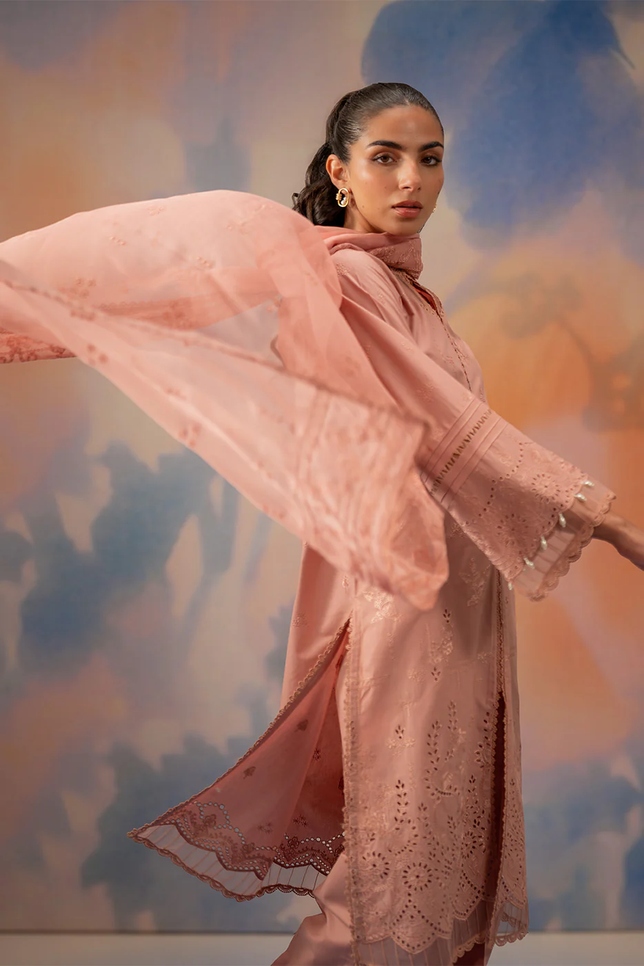 3 PIECE EMBROIDERED CHIKANKARI SUIT WITH BAMBER DUPATTA-BLUSH BLOOM (UNSTITCHED) - Image 5