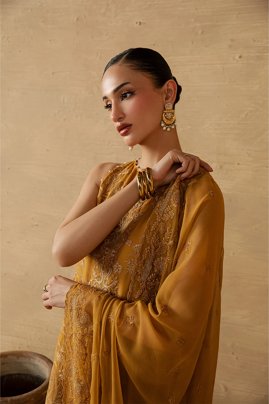 4 PIECE EMBROIDERED CHIFFON SUIT-GOLD SECRET (LUXURY UNSTITCHED) - Image 4
