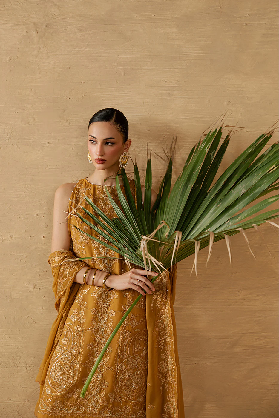 4 PIECE EMBROIDERED CHIFFON SUIT-GOLD SECRET (LUXURY UNSTITCHED) - Image 5