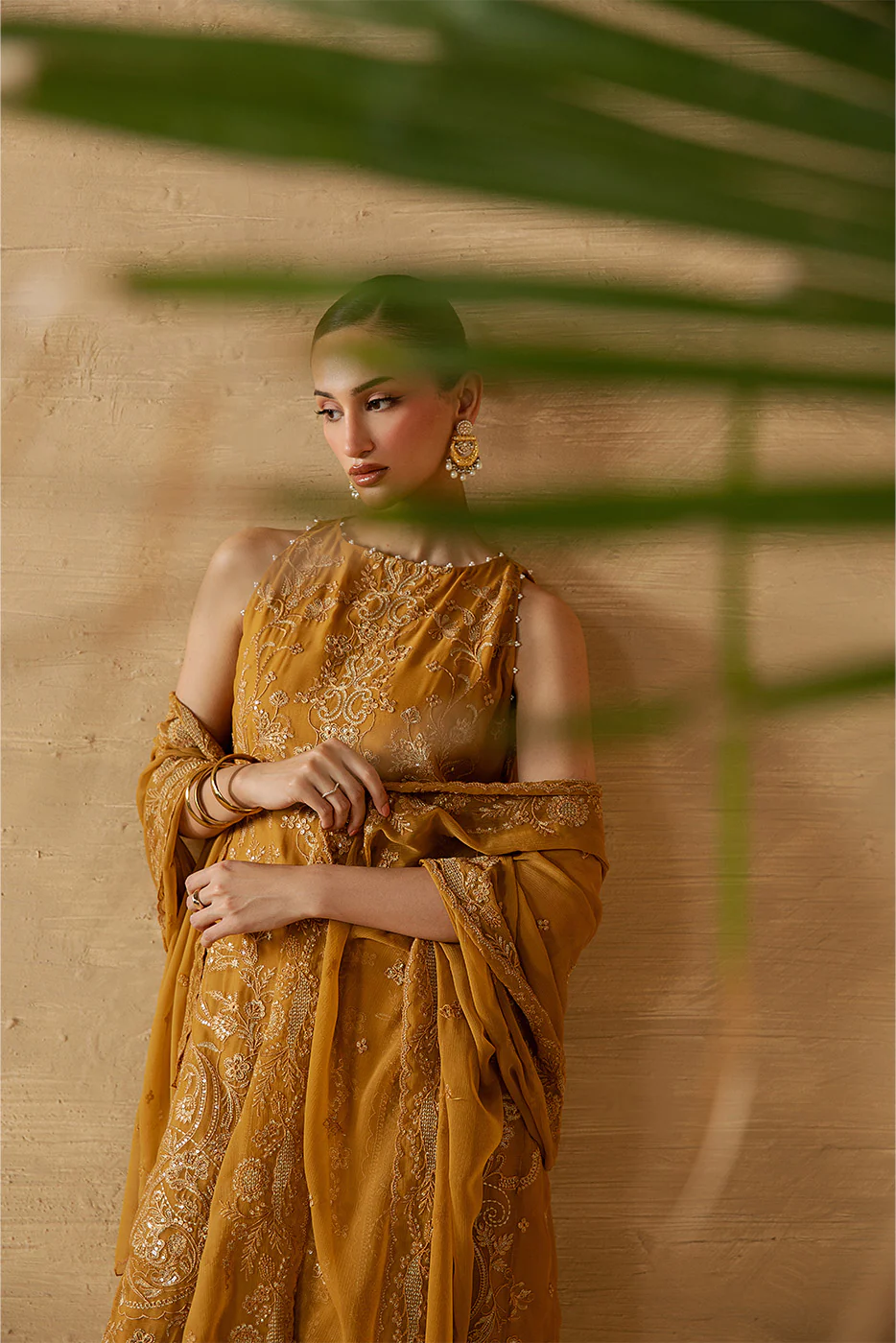 4 PIECE EMBROIDERED CHIFFON SUIT-GOLD SECRET (LUXURY UNSTITCHED) - Image 6