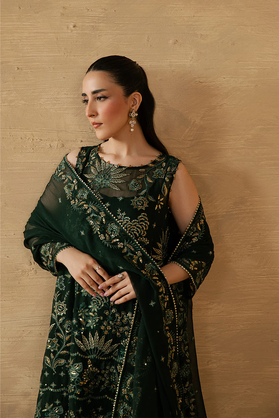 4 PIECE EMBROIDERED CHIFFON SUIT-EVERGREEN GROVE (LUXURY UNSTITCHED) - Image 3