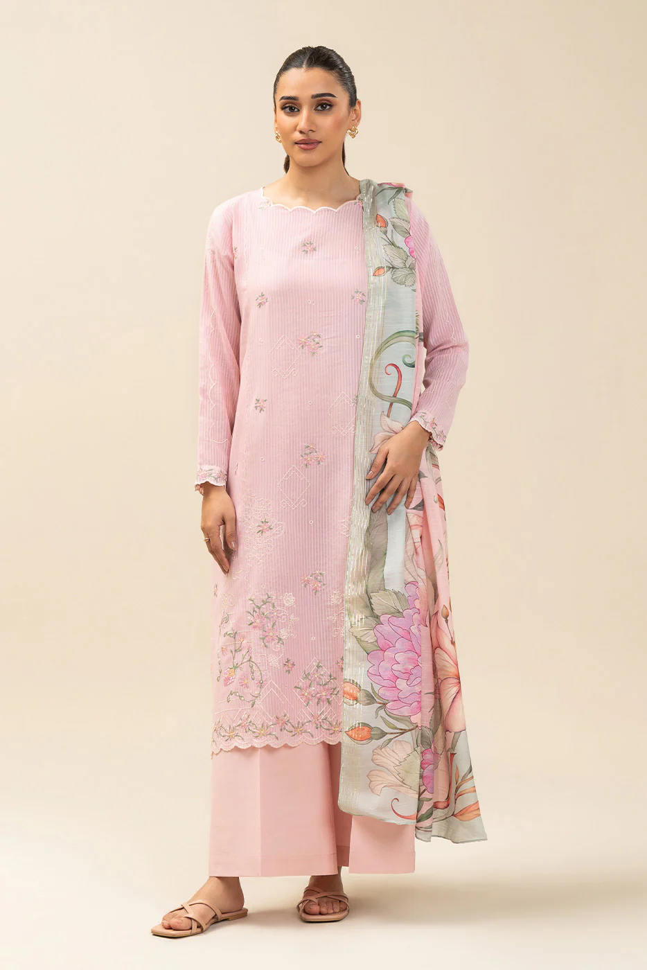 3 PIECE EMBROIDERED  TEXTURED LAWN SUIT-CORSAGE (UNSTITCHED) - Image 6