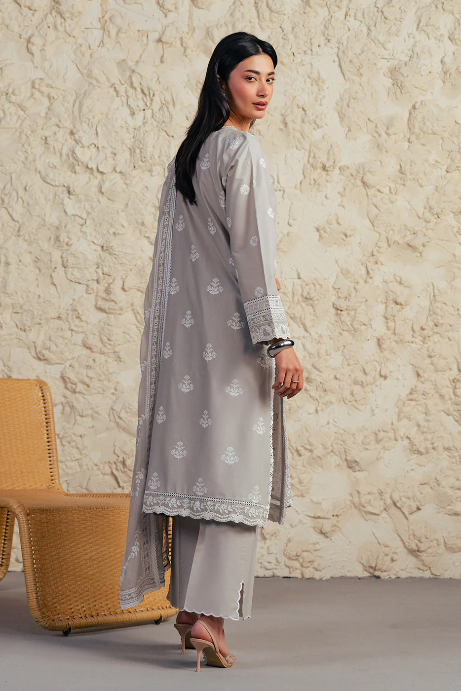 3 PIECE EMBROIDERED SUIT WITH BAMBER CHIFFON DUPATTA-GREY GRANITE (UNSTITCHED) - Image 7