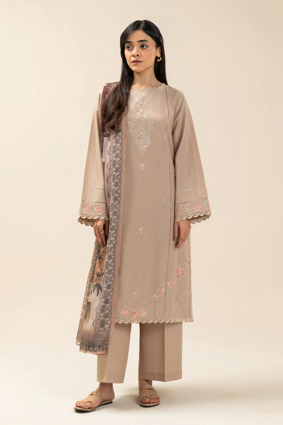 2 PIECE EMBROIDERED LAWN SUIT-PEARL CREAM (UNSTITCHED) - Image 4