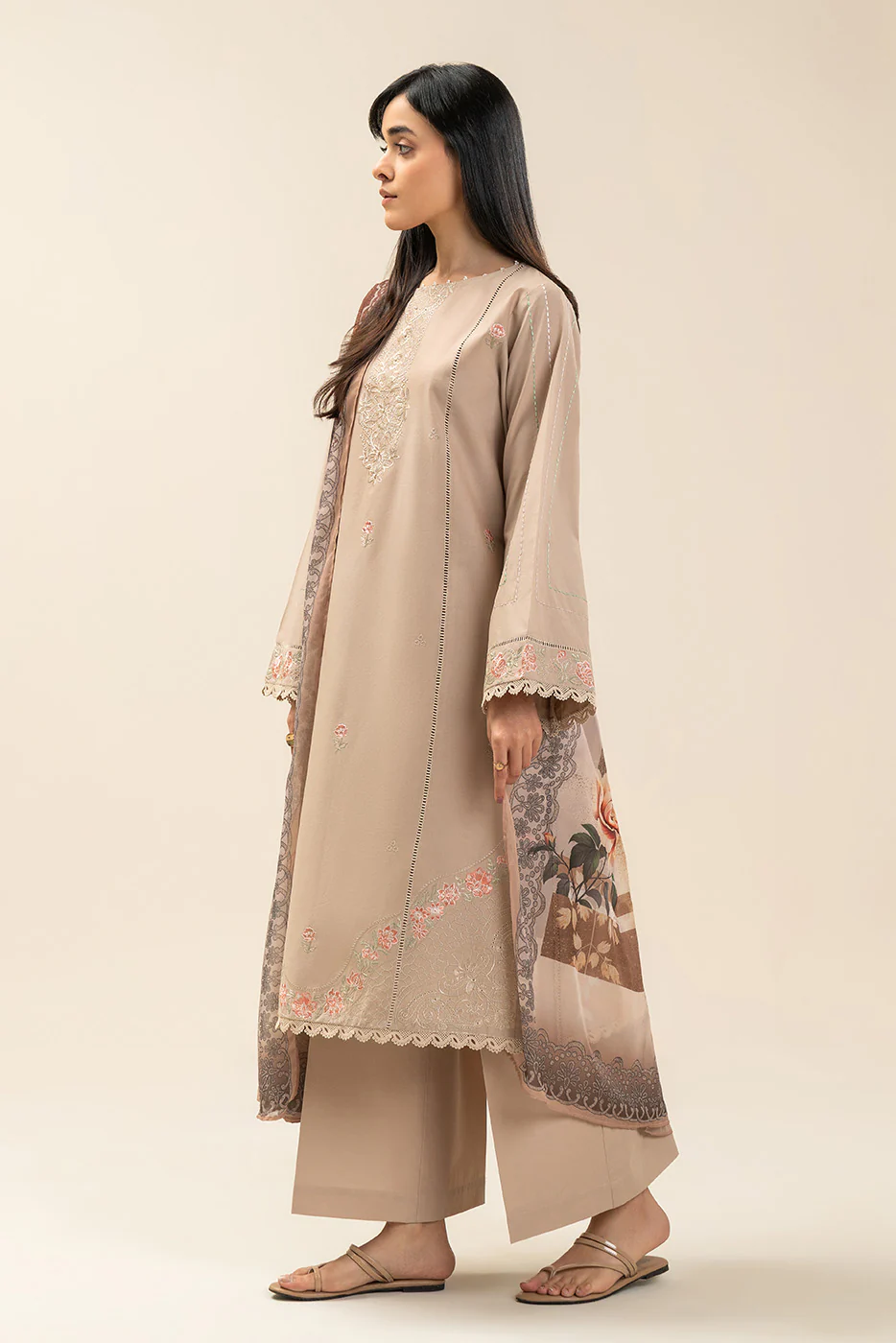 2 PIECE EMBROIDERED LAWN SUIT-PEARL CREAM (UNSTITCHED) - Image 5