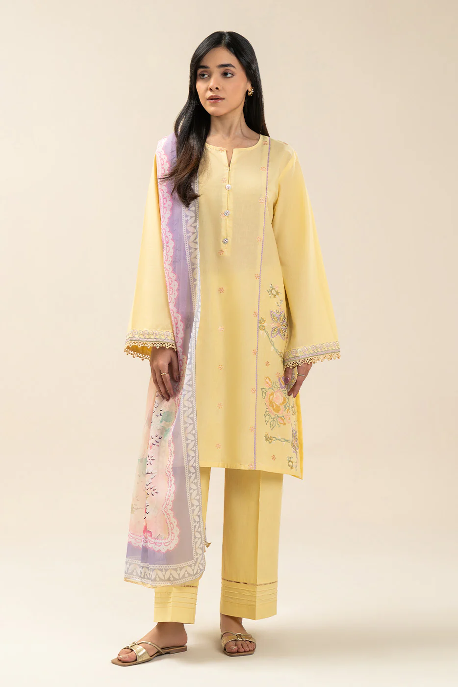 2 PIECE EMBROIDERED LAWN SUIT-LIME GROVE (UNSTITCHED) - Image 4