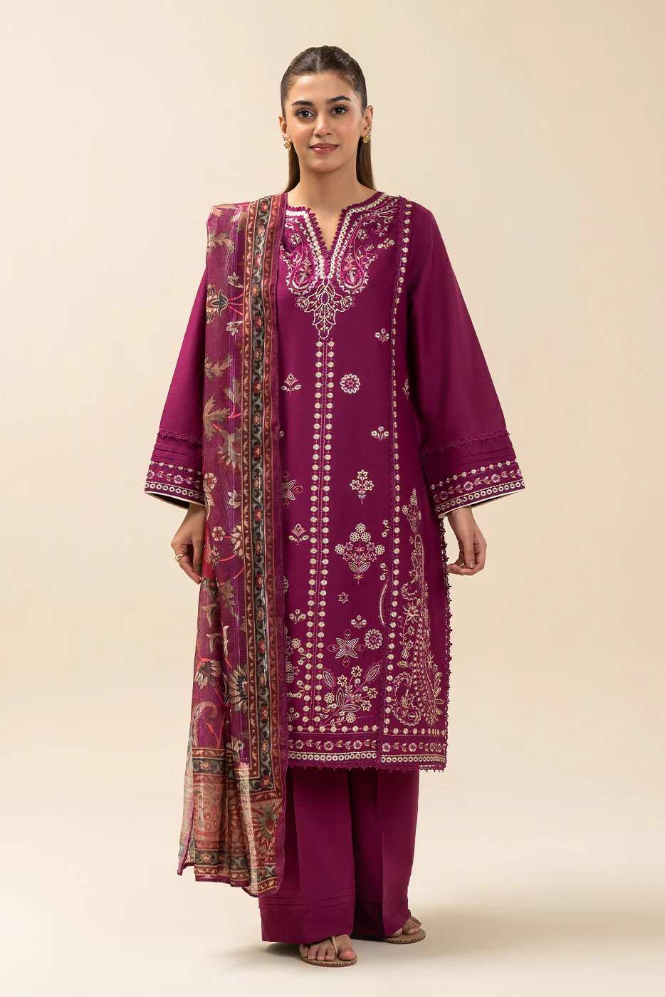 3 PIECE EMBROIDERED LAWN SUIT-PLUM MAJESTY (UNSTITCHED) - Image 2