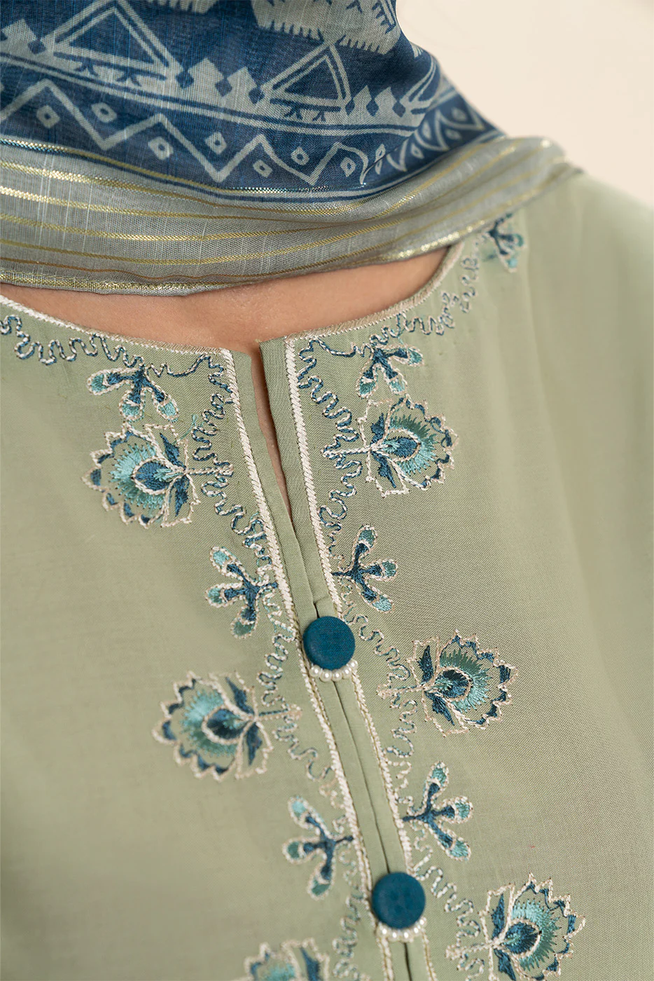 3 PIECE EMBROIDERED LAWN SUIT-MINERAL MINT (UNSTITCHED) - Image 5