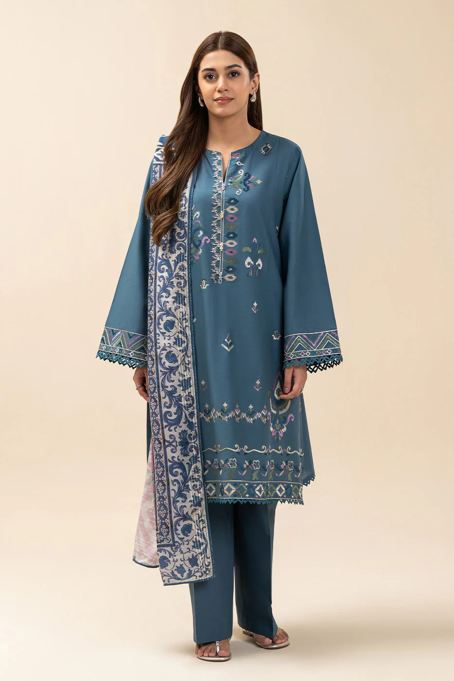 3 PIECE EMBROIDERED LAWN SUIT-IKAT GALORE (UNSTITCHED) - Image 2