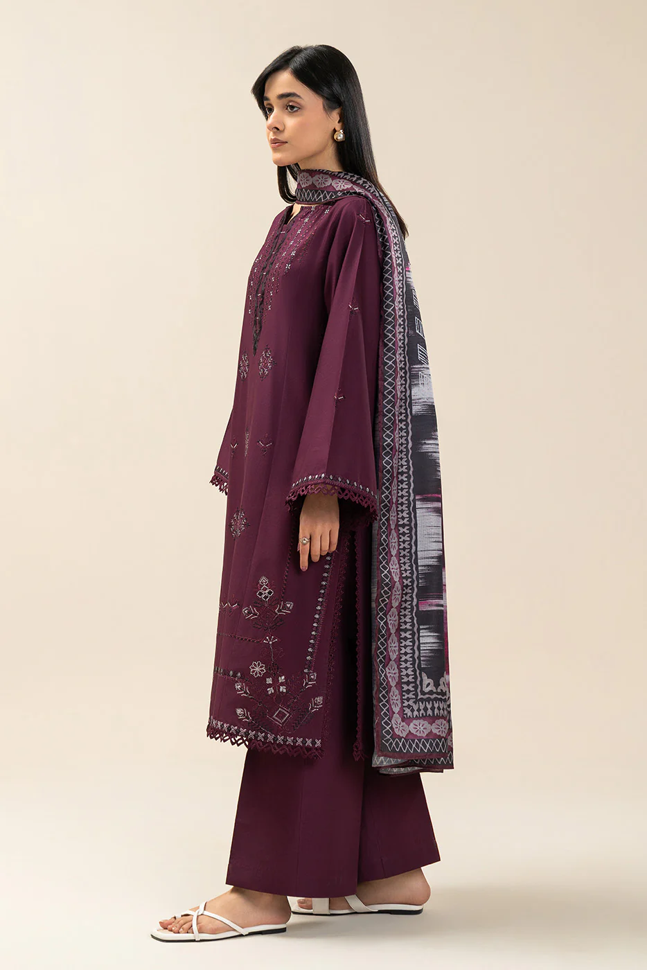 3 PIECE EMBROIDERED LAWN SUIT-TRIBAL CODE (UNSTITCHED) - Image 3