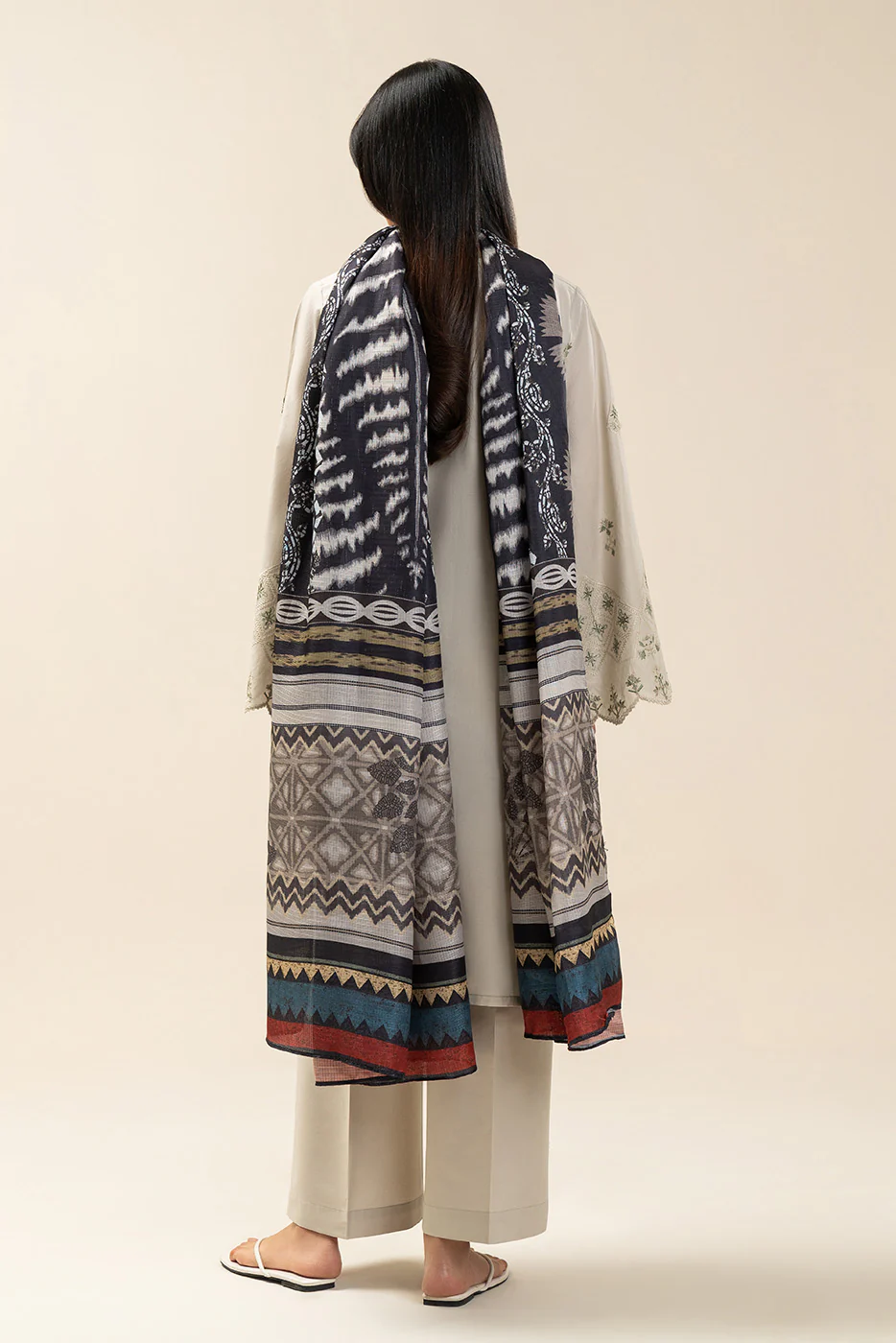 3 PIECE EMBROIDERED LAWN SUIT-OYSTER BUD (UNSTITCHED) - Image 4