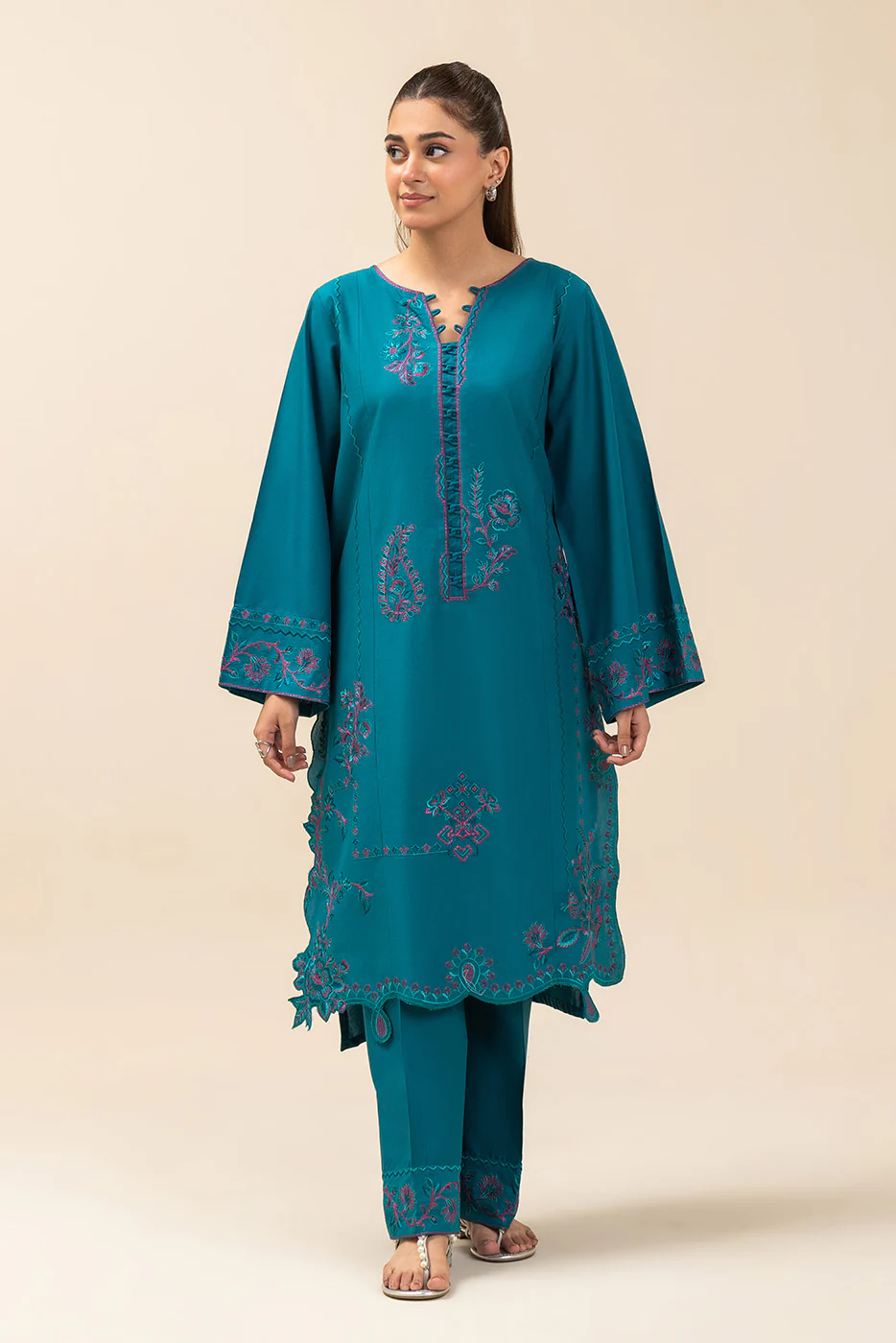 2 PIECE EMBROIDERED LAWN SUIT-TEAL TALISMAN (UNSTITCHED) - Image 2