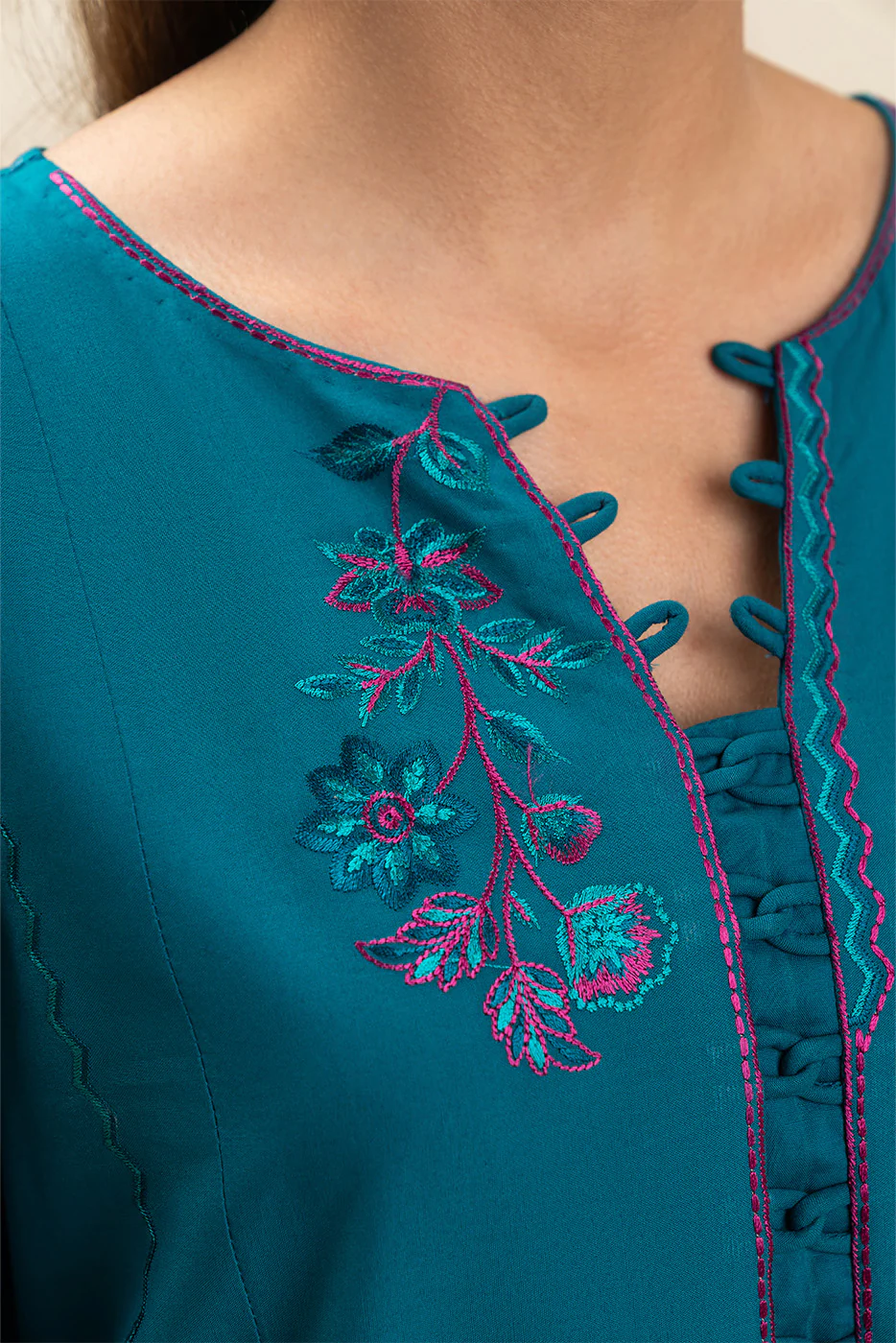 2 PIECE EMBROIDERED LAWN SUIT-TEAL TALISMAN (UNSTITCHED) - Image 5