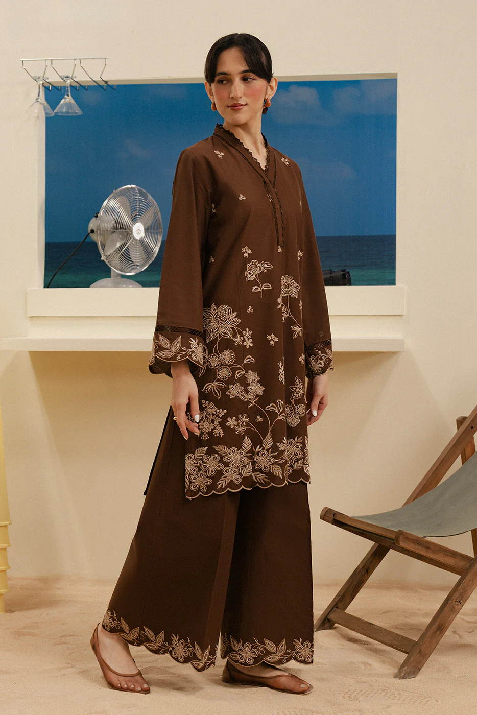 2 PIECE EMBROIDERED LAWN SUIT-EARTHLY BRONZE (UNSTITCHED) - Image 2