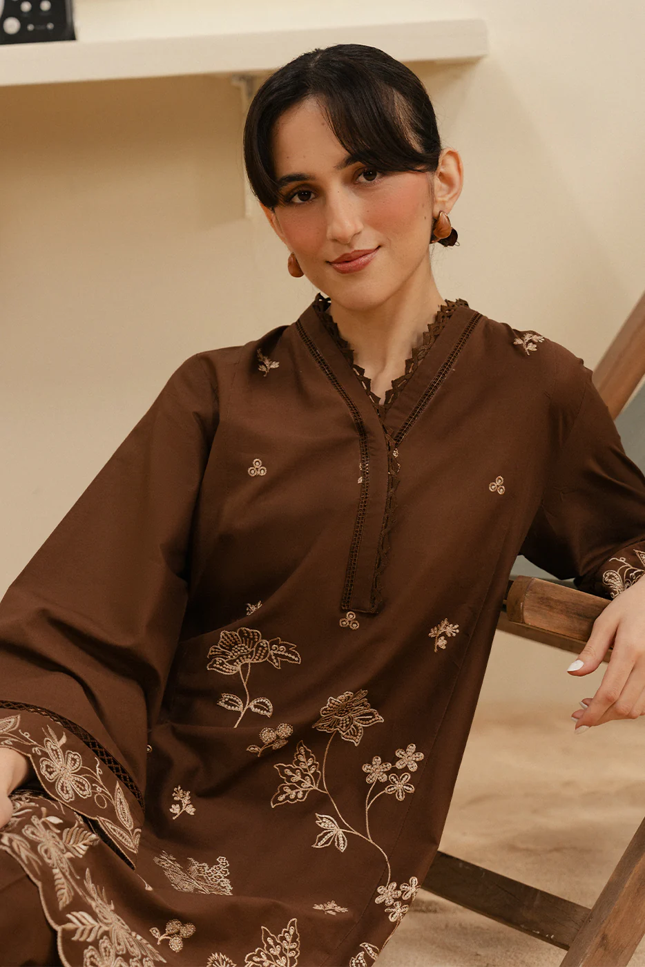 2 PIECE EMBROIDERED LAWN SUIT-EARTHLY BRONZE (UNSTITCHED) - Image 3