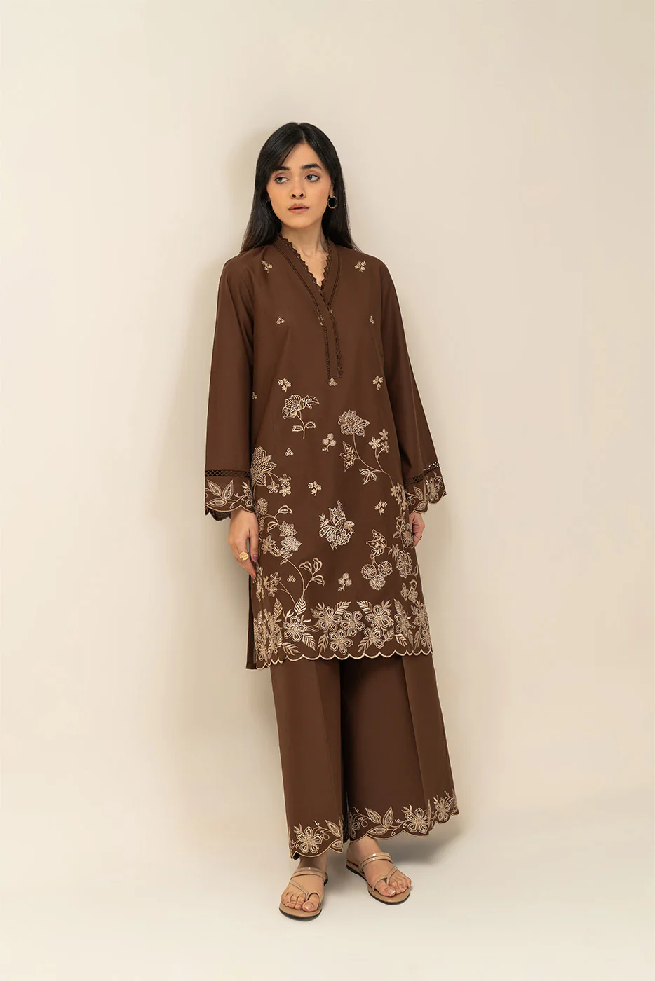 2 PIECE EMBROIDERED LAWN SUIT-EARTHLY BRONZE (UNSTITCHED) - Image 4