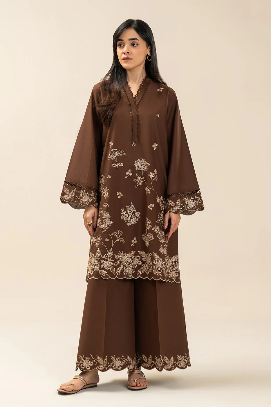 2 PIECE EMBROIDERED LAWN SUIT-EARTHLY BRONZE (UNSTITCHED) - Image 5
