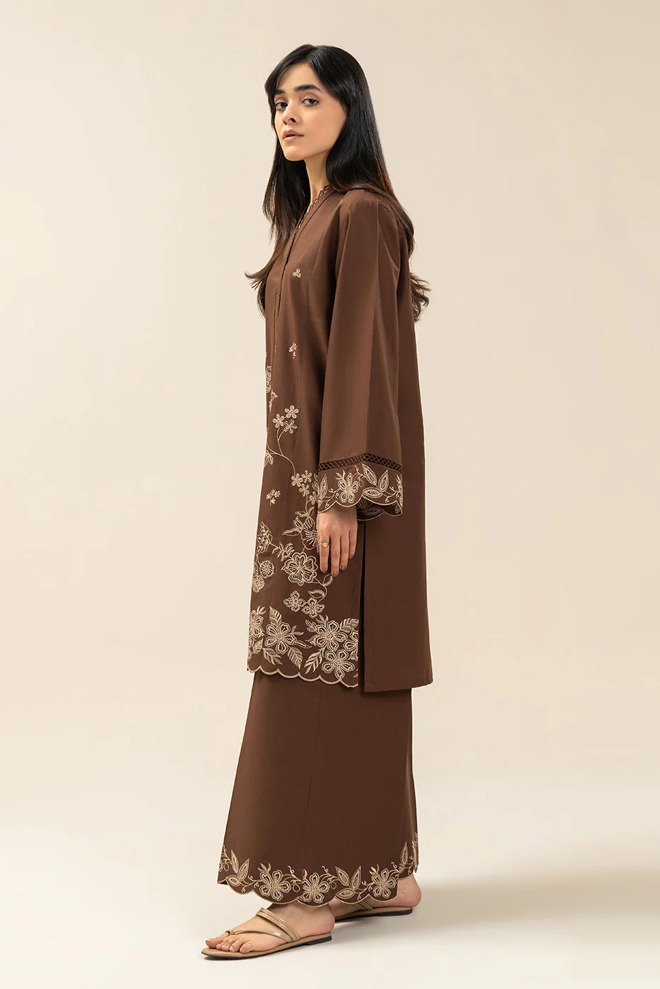 2 PIECE EMBROIDERED LAWN SUIT-EARTHLY BRONZE (UNSTITCHED) - Image 6