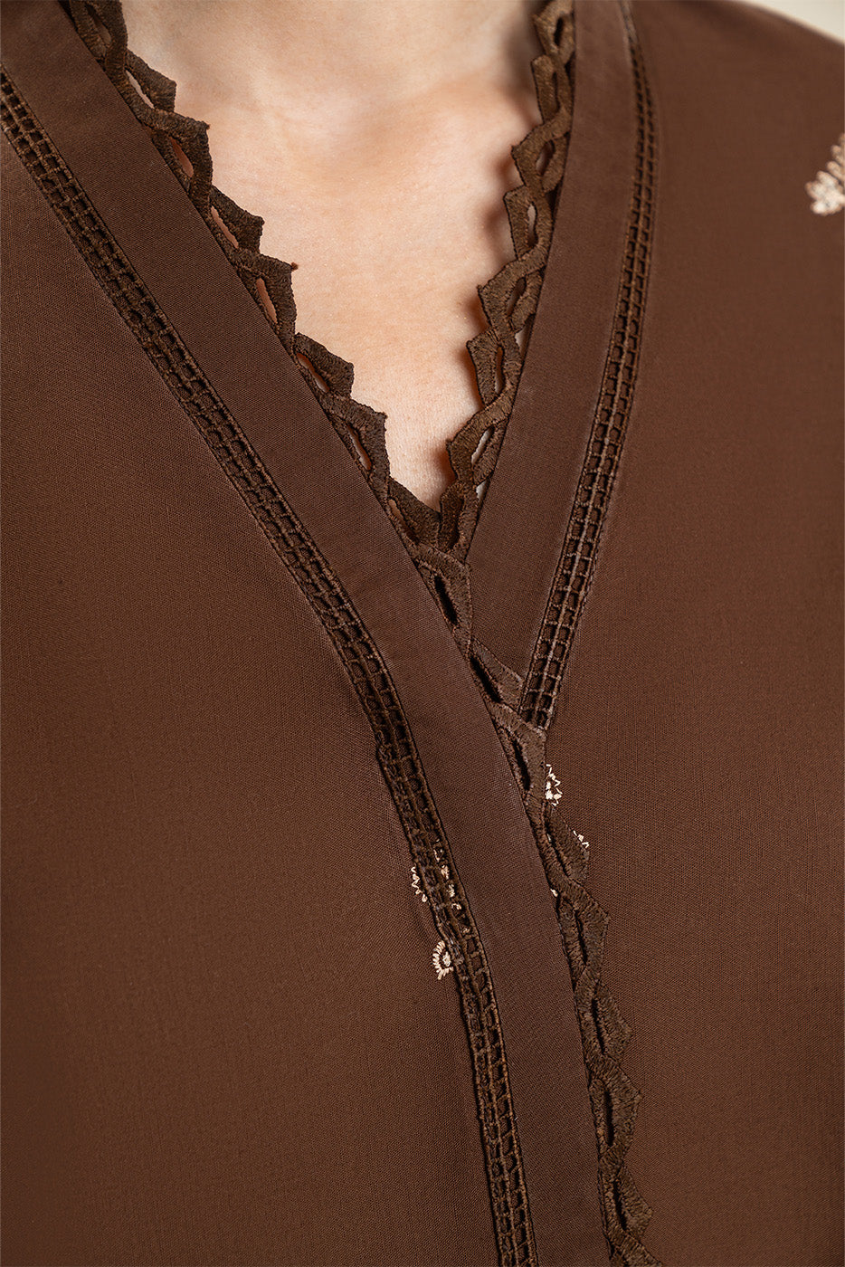 2 PIECE EMBROIDERED LAWN SUIT-EARTHLY BRONZE (UNSTITCHED) - Image 8