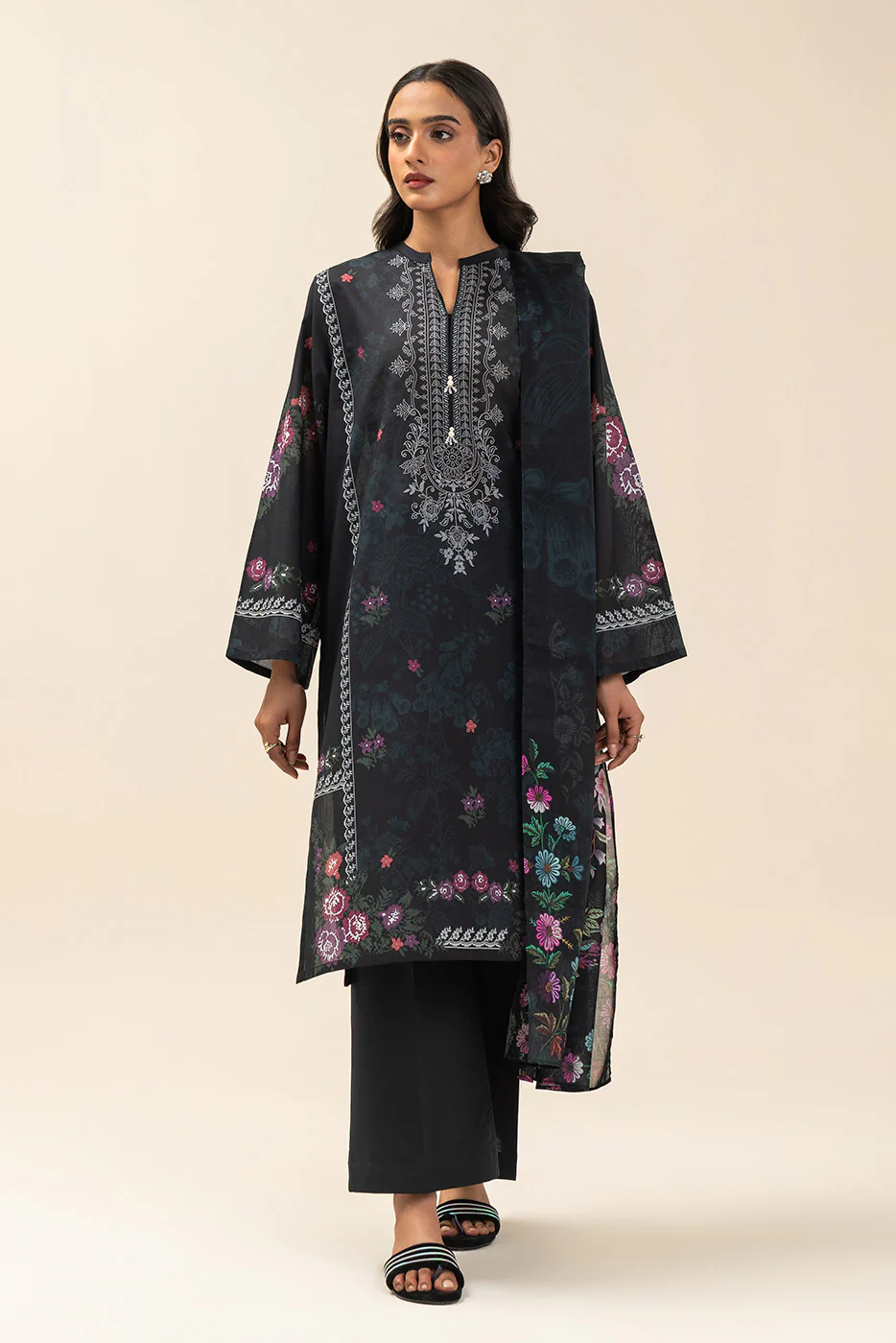 3 PIECE PRINTED LAWN SUIT-MIDNIGHT BLOOM (UNSTITCHED) - Image 2