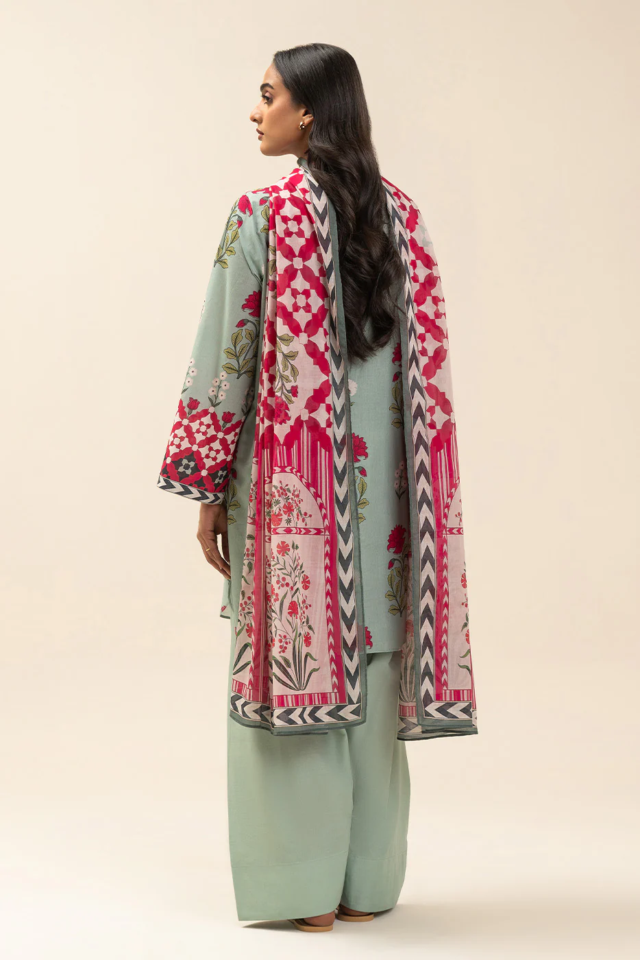 3 PIECE PRINTED LAWN SUIT-SPRING ESCAPE (UNSTITCHED) - Image 3