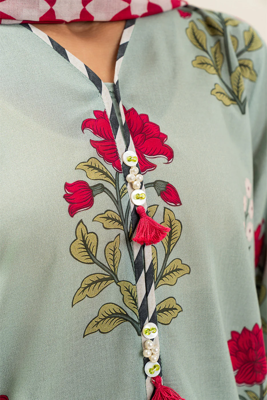 3 PIECE PRINTED LAWN SUIT-SPRING ESCAPE (UNSTITCHED) - Image 5